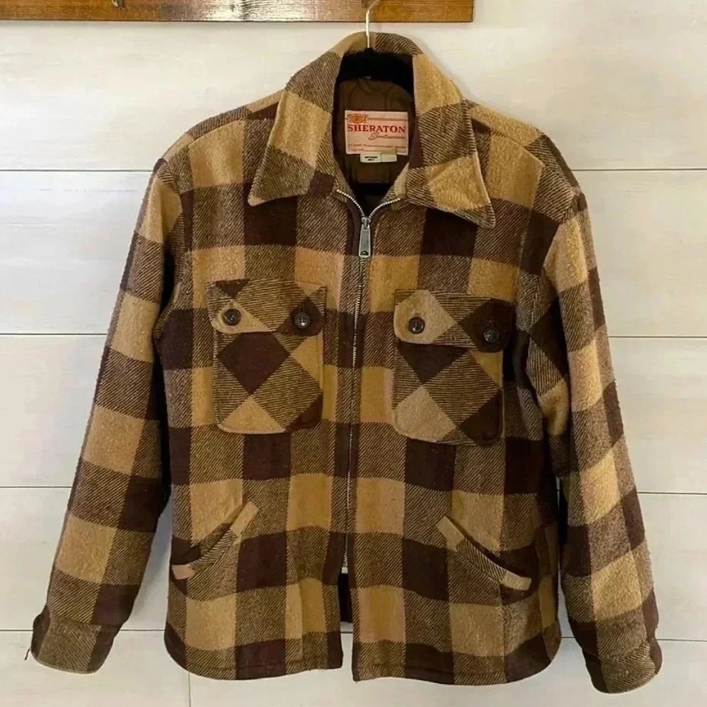 VINTAGE Sheraton Sportswear Buffalo Check Plaid Jacket Coat Quilted Lining S/M